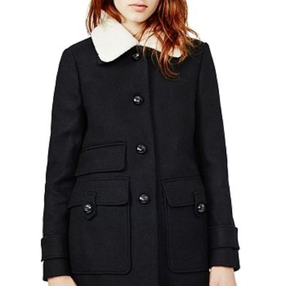 Maje heavy wool coat with faux shearling collar